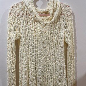Anthropologie Yellow Bird Crochet Hooded Sweater Boho Coastal Pullover X Small